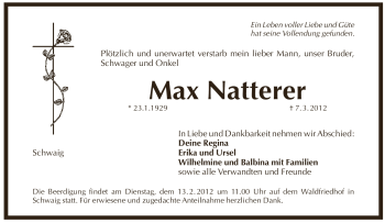 Traueranzeige von Max Natterer von Pegnitz-Zeitung